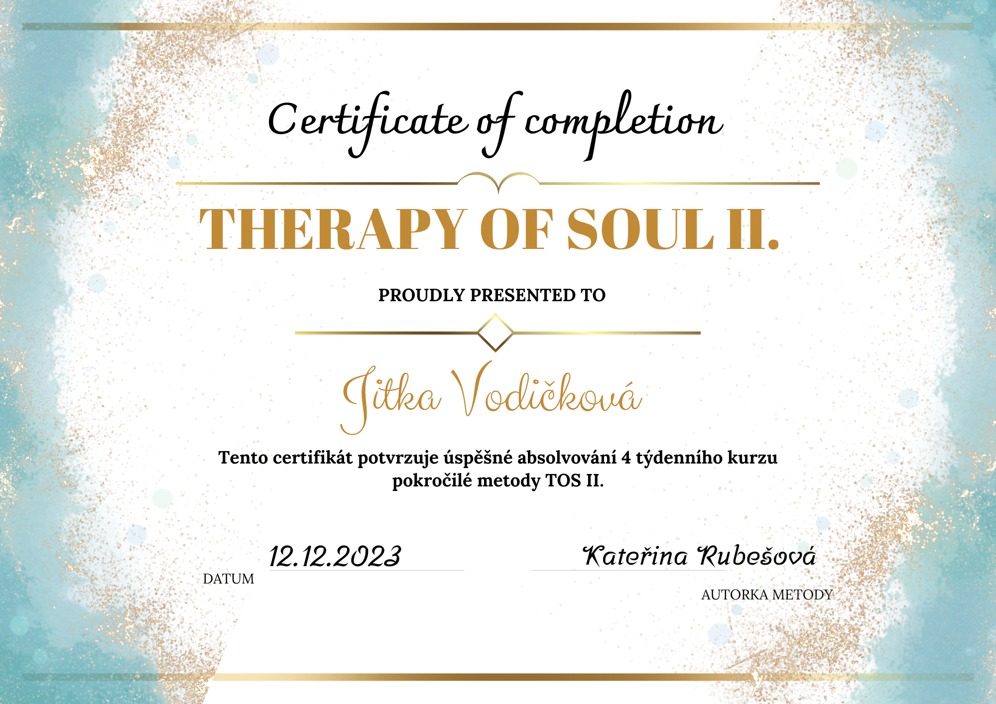 Certifikát Therapy of Soul II